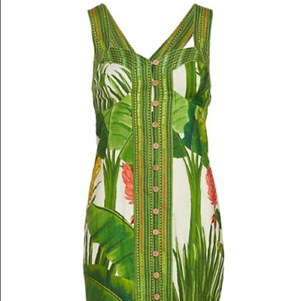 Farm Rio Fresh Forest Scarf Sweetheart-Neck Minidress - Picture 2 of 10